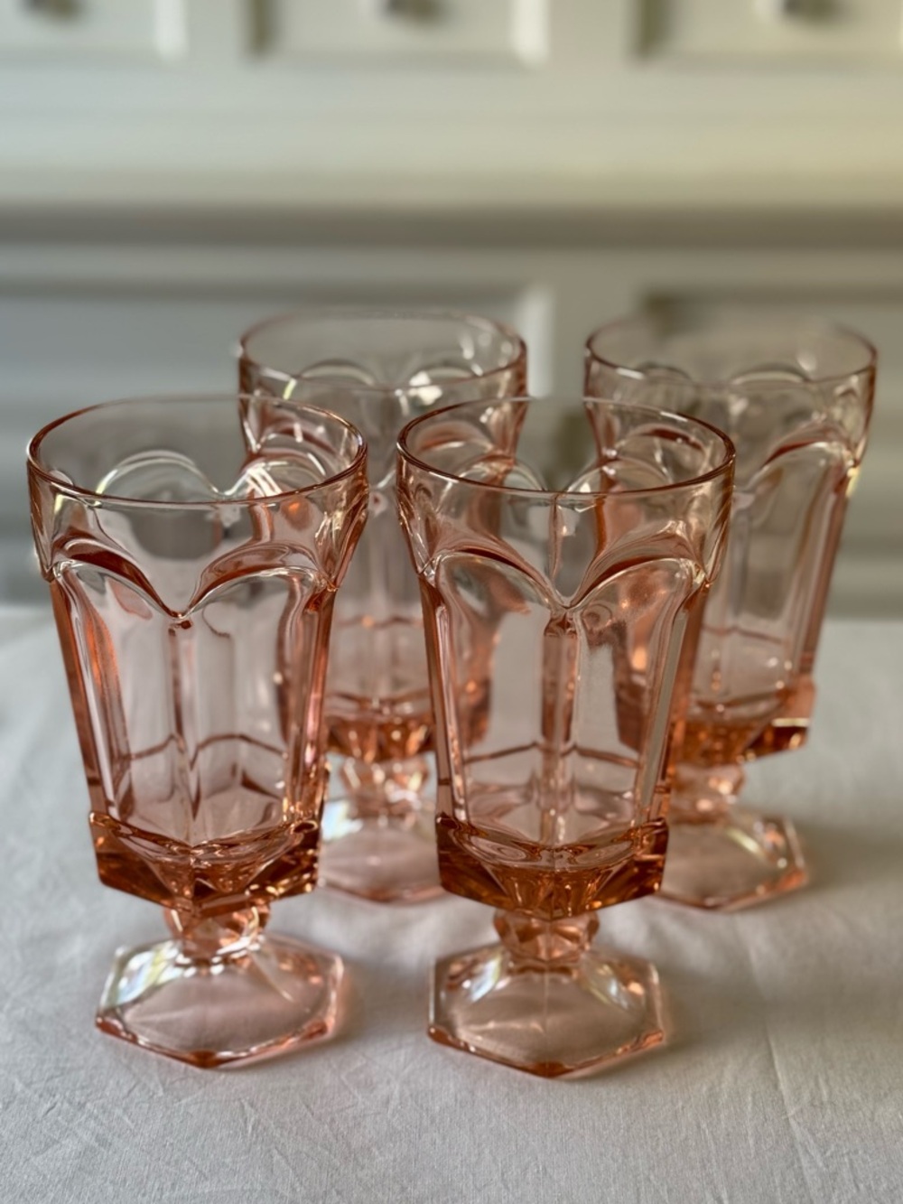 Fostoria Virginia Peach Pink Footed Iced Tea Glasses Set of 4 | HTF